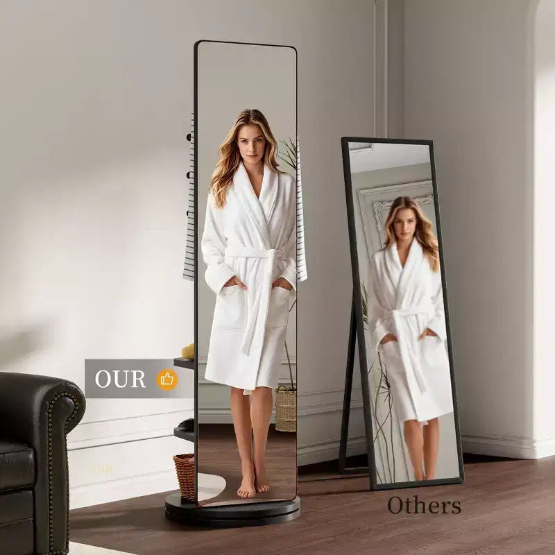 Specchio Rotante a Figura Intera Moderno con Appendiabiti Girevole Funzionale, Specchio da Terra Autoportante per Camera da Letto, Cabina Armadio, Nero
