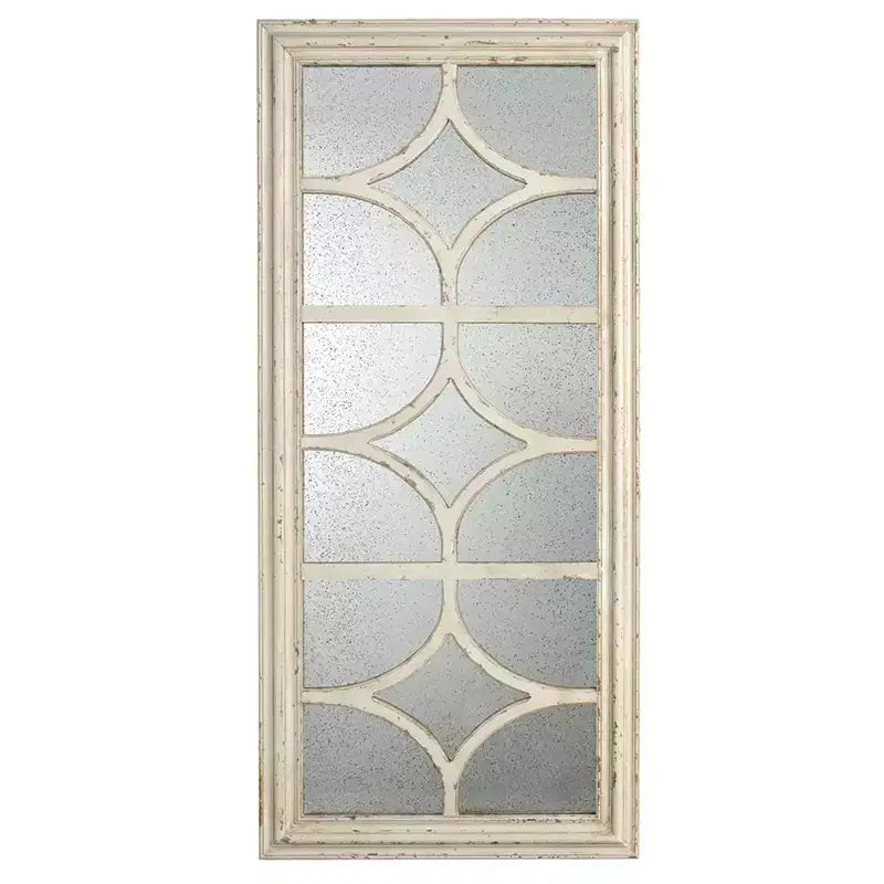 28 x 59 Inch Rectangular Wall Mirror with Distressed White Frame and Window Design