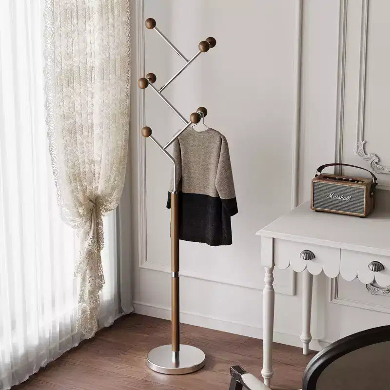 Bekrvio Heavy Marble Base Freestanding Coat Rack, Extra-Stable Metal Coat Tree with 8/9 Solid Wood Hooks for Clothes, Hats & Bags