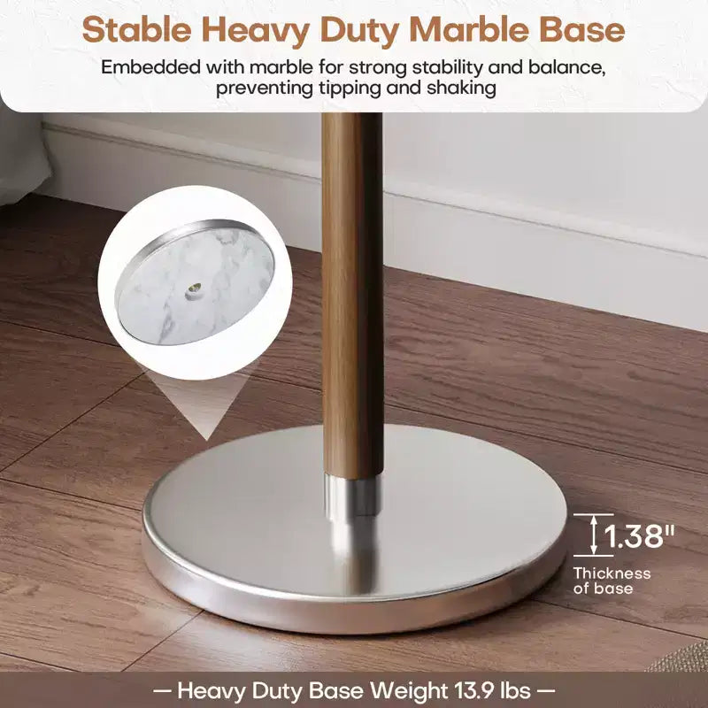 Bekrvio Heavy Marble Base Freestanding Coat Rack, Extra-Stable Metal Coat Tree with 8/9 Solid Wood Hooks for Clothes, Hats & Bags