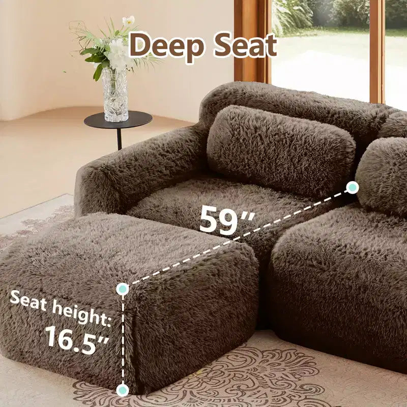 3-Seat Plush Sofa with Ottoman, 32D HD Foam, No Assembly, Anti-Slip Base, Modular for Living Room/Home Theater