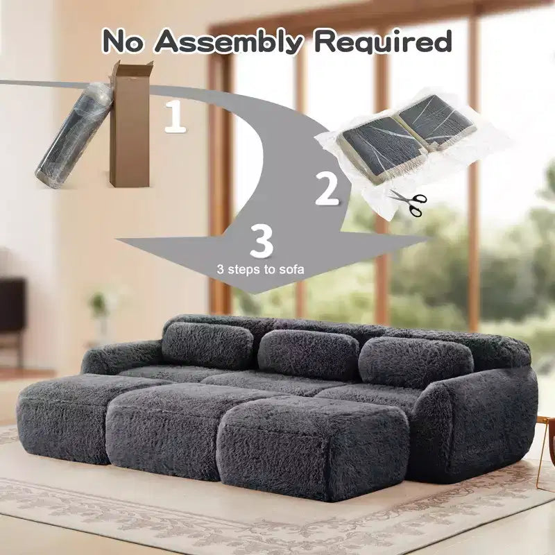 3-Seat Plush Sofa with Ottoman, 32D HD Foam, No Assembly, Anti-Slip Base, Modular for Living Room/Home Theater