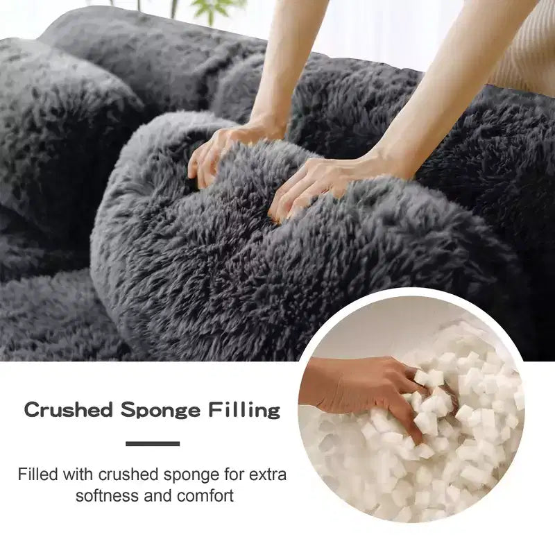 3-Seat Plush Sofa with Ottoman, 32D HD Foam, No Assembly, Anti-Slip Base, Modular for Living Room/Home Theater