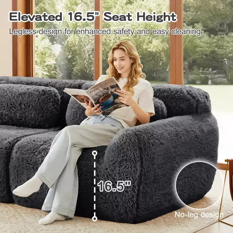 3-Seat Plush Sofa with Ottoman, 32D HD Foam, No Assembly, Anti-Slip Base, Modular for Living Room/Home Theater