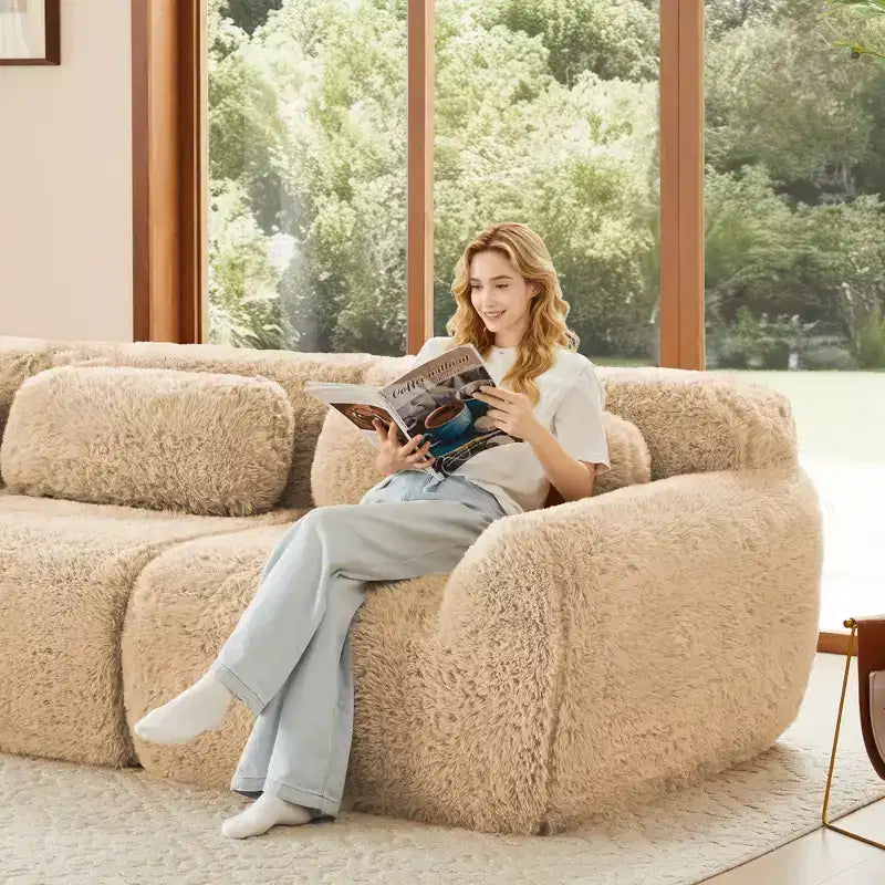 3-Seat Plush Sofa with Ottoman, 32D HD Foam, No Assembly, Anti-Slip Base, Modular for Living Room/Home Theater