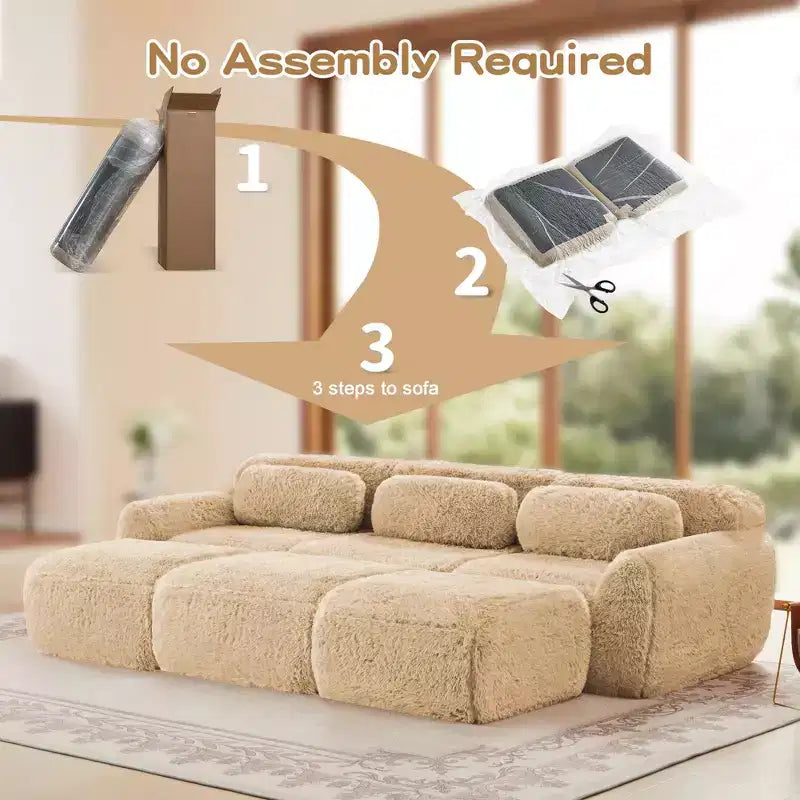 3-Seat Plush Sofa with Ottoman, 32D HD Foam, No Assembly, Anti-Slip Base, Modular for Living Room/Home Theater