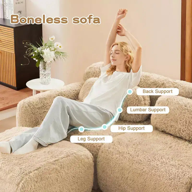 3-Seat Plush Sofa with Ottoman, 32D HD Foam, No Assembly, Anti-Slip Base, Modular for Living Room/Home Theater