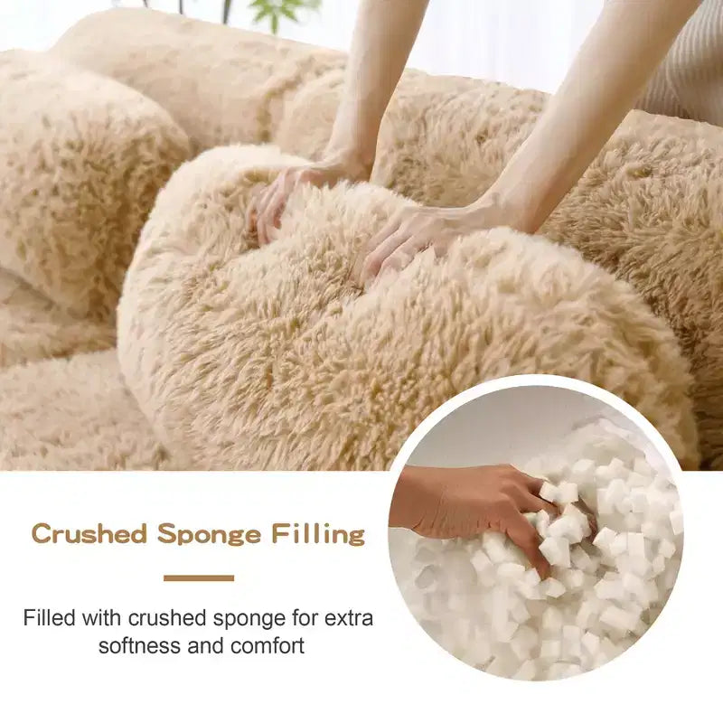 3-Seat Plush Sofa with Ottoman, 32D HD Foam, No Assembly, Anti-Slip Base, Modular for Living Room/Home Theater