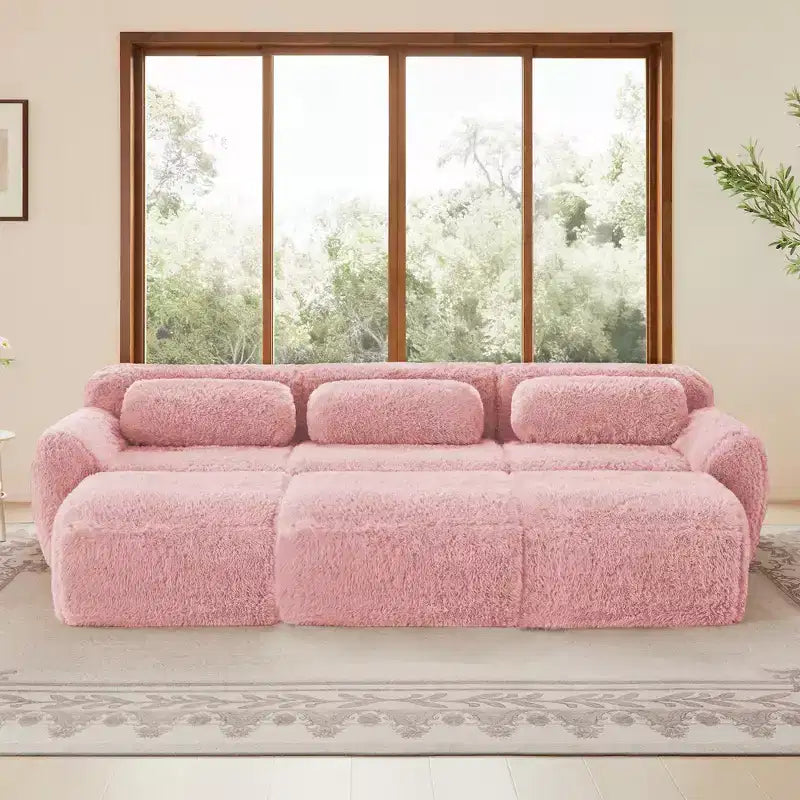 3-Seat Plush Sofa with Ottoman, 32D HD Foam, No Assembly, Anti-Slip Base, Modular for Living Room/Home Theater