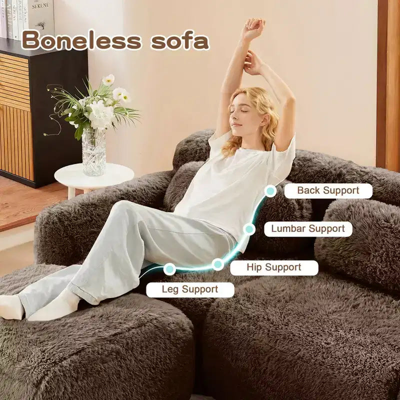 3-Seat Plush Sofa with Ottoman, 32D HD Foam, No Assembly, Anti-Slip Base, Modular for Living Room/Home Theater