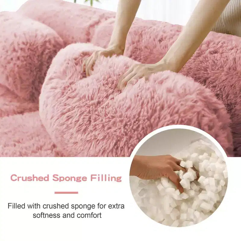 3-Seat Plush Sofa with Ottoman, 32D HD Foam, No Assembly, Anti-Slip Base, Modular for Living Room/Home Theater