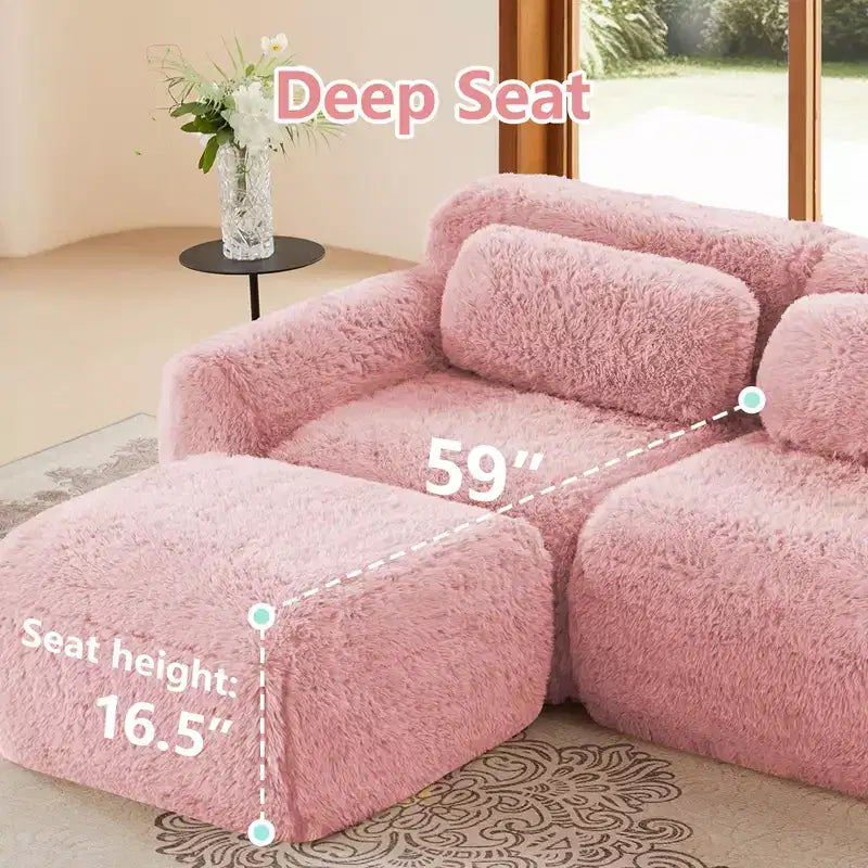 3-Seat Plush Sofa with Ottoman, 32D HD Foam, No Assembly, Anti-Slip Base, Modular for Living Room/Home Theater