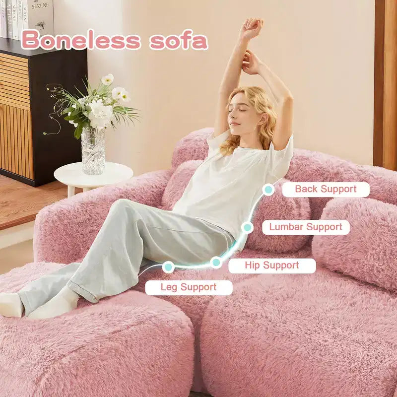 3-Seat Plush Sofa with Ottoman, 32D HD Foam, No Assembly, Anti-Slip Base, Modular for Living Room/Home Theater