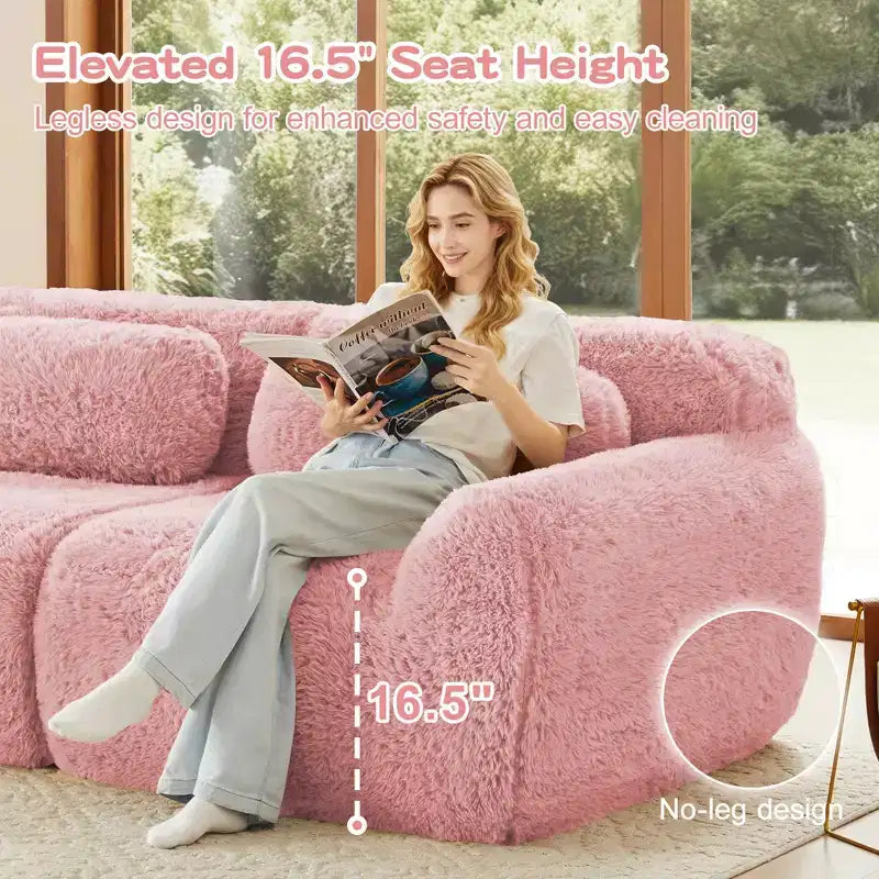 3-Seat Plush Sofa with Ottoman, 32D HD Foam, No Assembly, Anti-Slip Base, Modular for Living Room/Home Theater