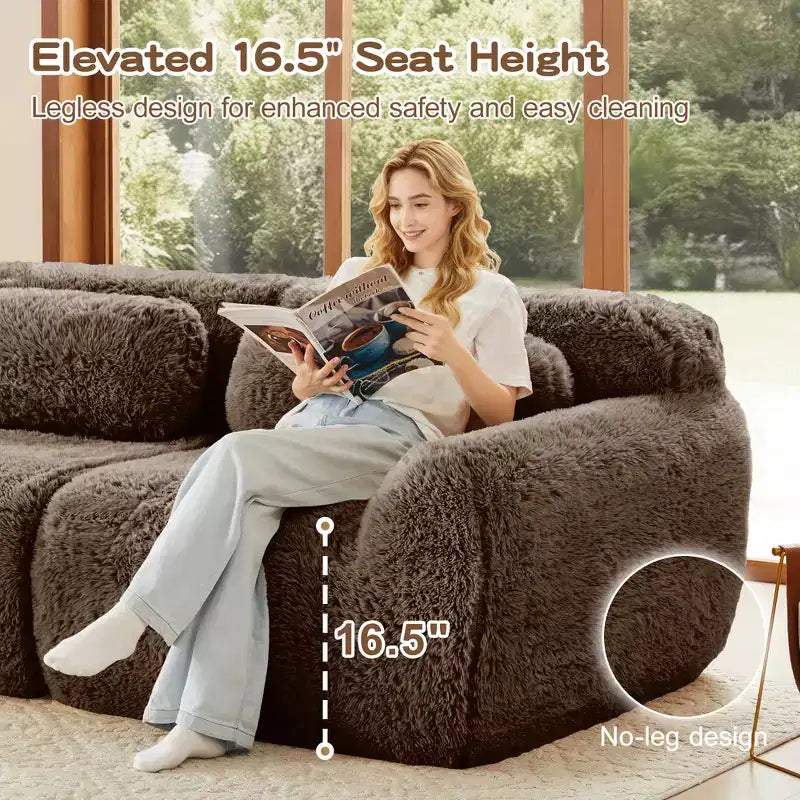 3-Seat Plush Sofa with Ottoman, 32D HD Foam, No Assembly, Anti-Slip Base, Modular for Living Room/Home Theater