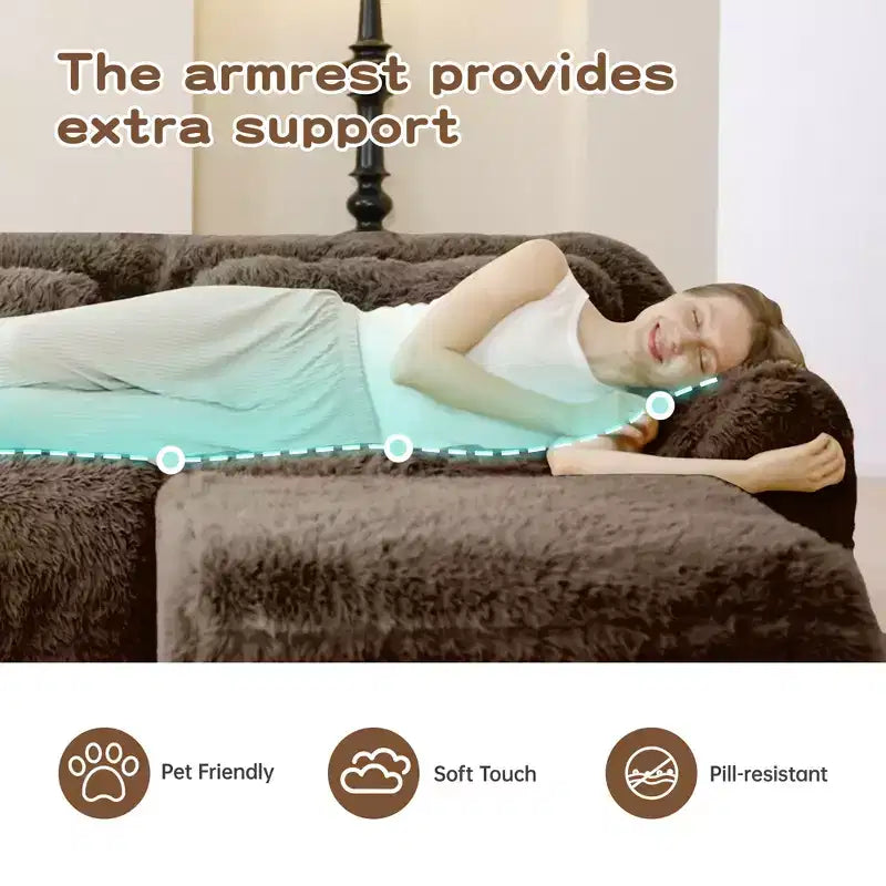 3-Seat Plush Sofa with Ottoman, 32D HD Foam, No Assembly, Anti-Slip Base, Modular for Living Room/Home Theater
