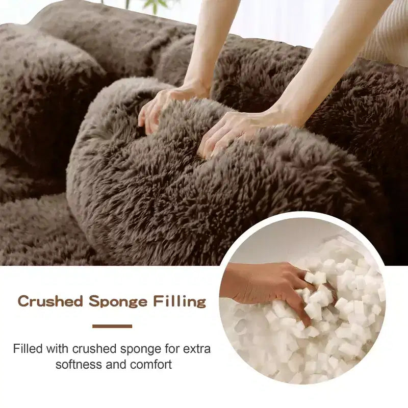 3-Seat Plush Sofa with Ottoman, 32D HD Foam, No Assembly, Anti-Slip Base, Modular for Living Room/Home Theater