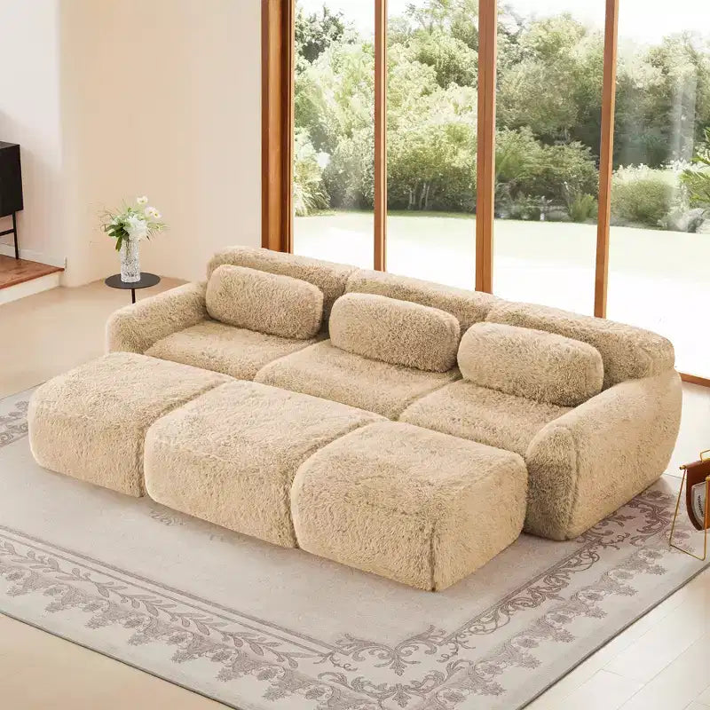 3-Seat Plush Sofa with Ottoman, 32D HD Foam, No Assembly, Anti-Slip Base, Modular for Living Room/Home Theater