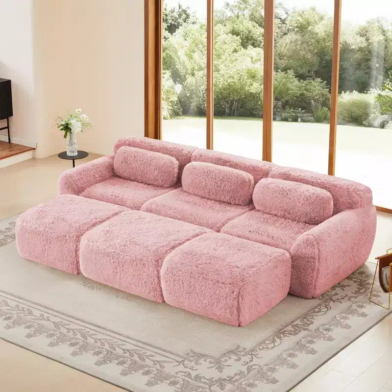 3-Seat Plush Sofa with Ottoman, 32D HD Foam, No Assembly, Anti-Slip Base, Modular for Living Room/Home Theater