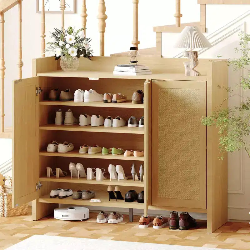 COZONY Multi-Tier Shoe Storage Cabinet w/ Rattan Doors & Adjustable Shelves for Entryway and Hallway
