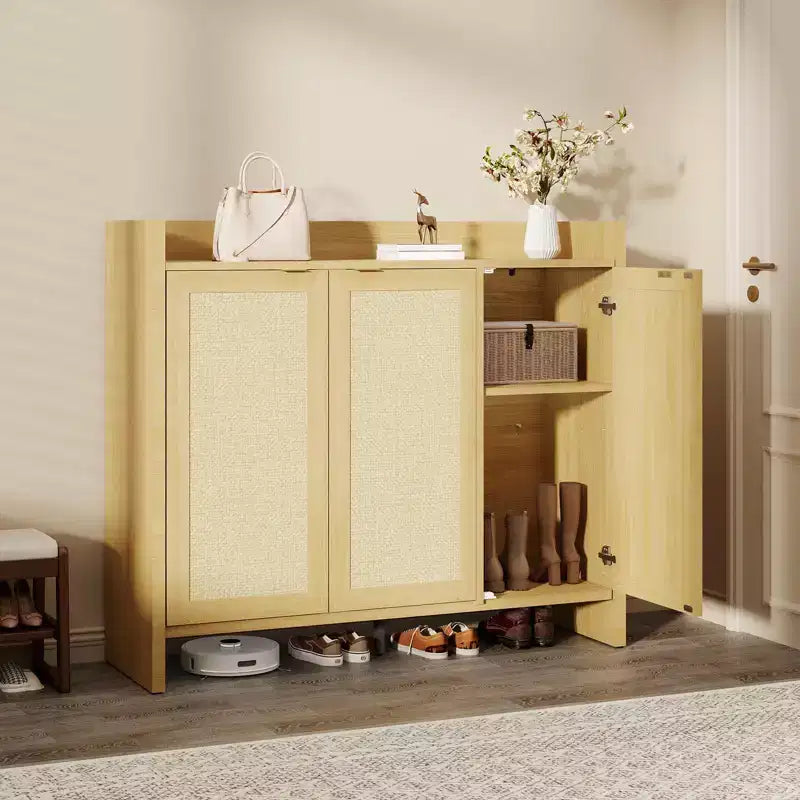 COZONY Multi-Tier Shoe Storage Cabinet w/ Rattan Doors & Adjustable Shelves for Entryway and Hallway