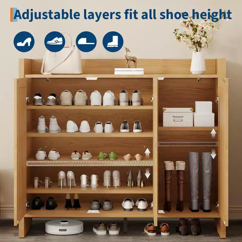 COZONY Multi-Tier Shoe Storage Cabinet w/ Rattan Doors & Adjustable Shelves for Entryway and Hallway