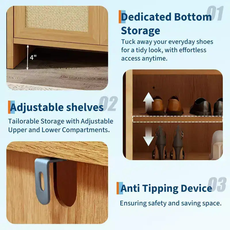 COZONY Multi-Tier Shoe Storage Cabinet w/ Rattan Doors & Adjustable Shelves for Entryway and Hallway