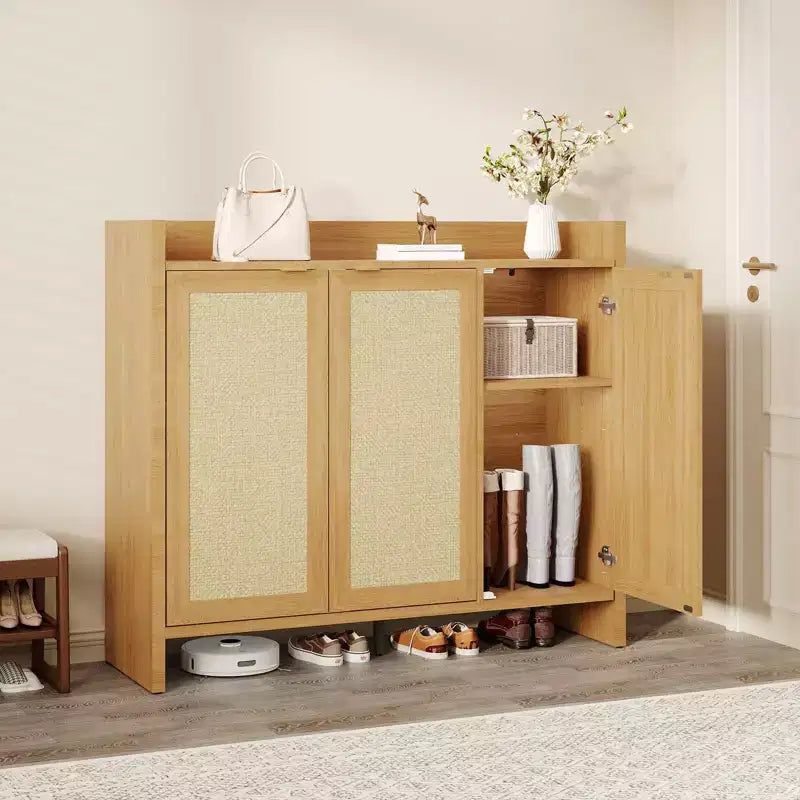COZONY Multi-Tier Shoe Storage Cabinet w/ Rattan Doors & Adjustable Shelves for Entryway and Hallway