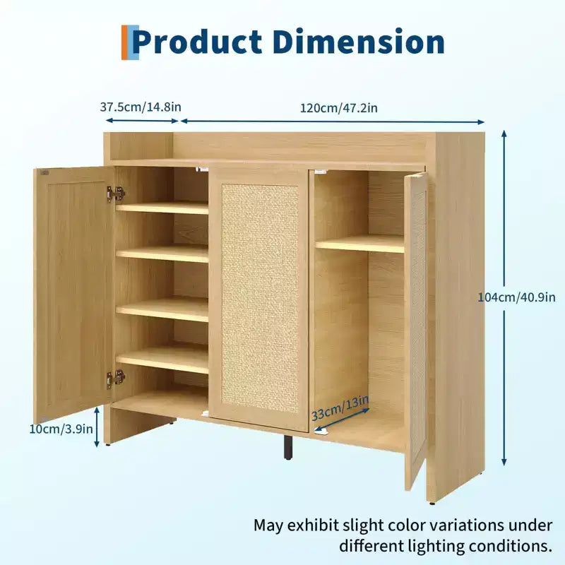 COZONY Multi-Tier Shoe Storage Cabinet w/ Rattan Doors & Adjustable Shelves for Entryway and Hallway