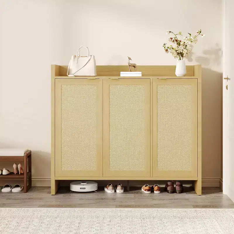 COZONY Multi-Tier Shoe Storage Cabinet w/ Rattan Doors & Adjustable Shelves for Entryway and Hallway