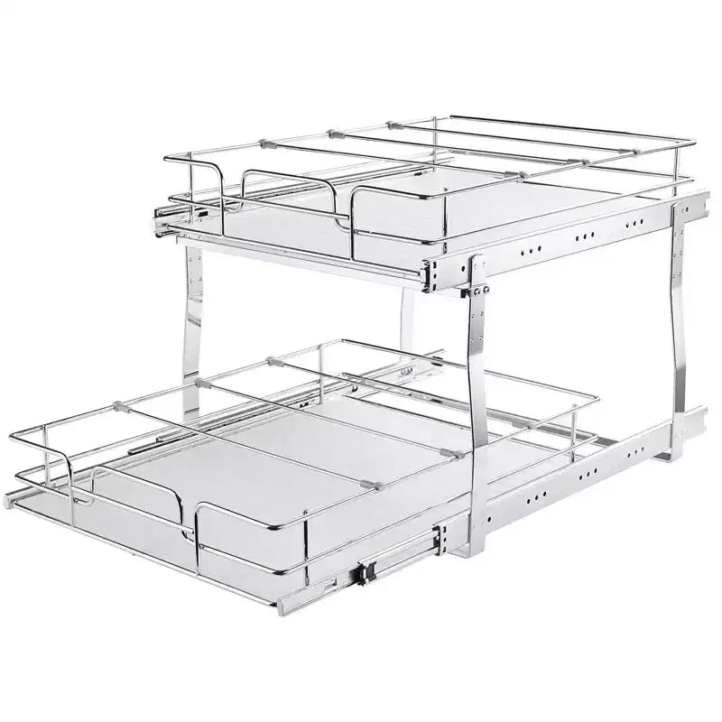 VIYET 2-Tier 20W21D Slide Out Cabinet Shelves, Heavy Duty Chrome Steel Pull Out Drawers, Under Sink/Kitchen/Bathroom