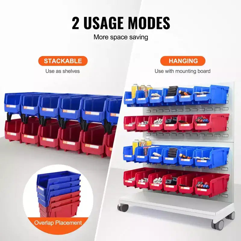 VIYET 12-Pack 1155 Inch Plastic Storage Bins, Heavy Duty Hanging Stackable Bins, Blue/Red, Kitchen/Closet/Pantry/Office