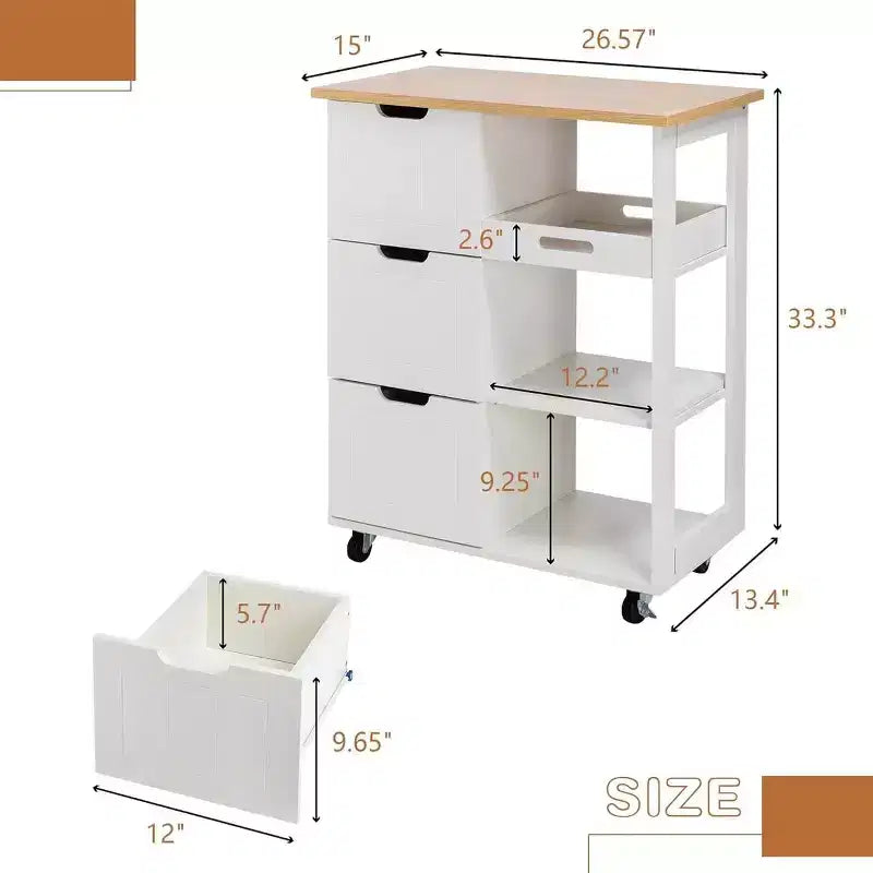 Celebalcony Kitchen Island Cart with Storage,Rolling Kitchen Island Storage Cabinet,Side Table on Wheels,3 Open Shelves and Drawers for Kitchen