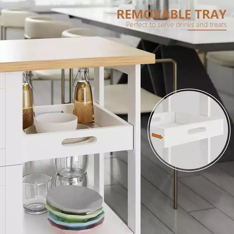 Celebalcony Kitchen Island Cart with Storage,Rolling Kitchen Island Storage Cabinet,Side Table on Wheels,3 Open Shelves and Drawers for Kitchen