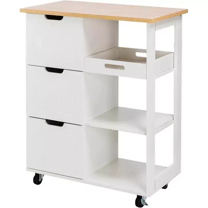 Celebalcony Kitchen Island Cart with Storage,Rolling Kitchen Island Storage Cabinet,Side Table on Wheels,3 Open Shelves and Drawers for Kitchen