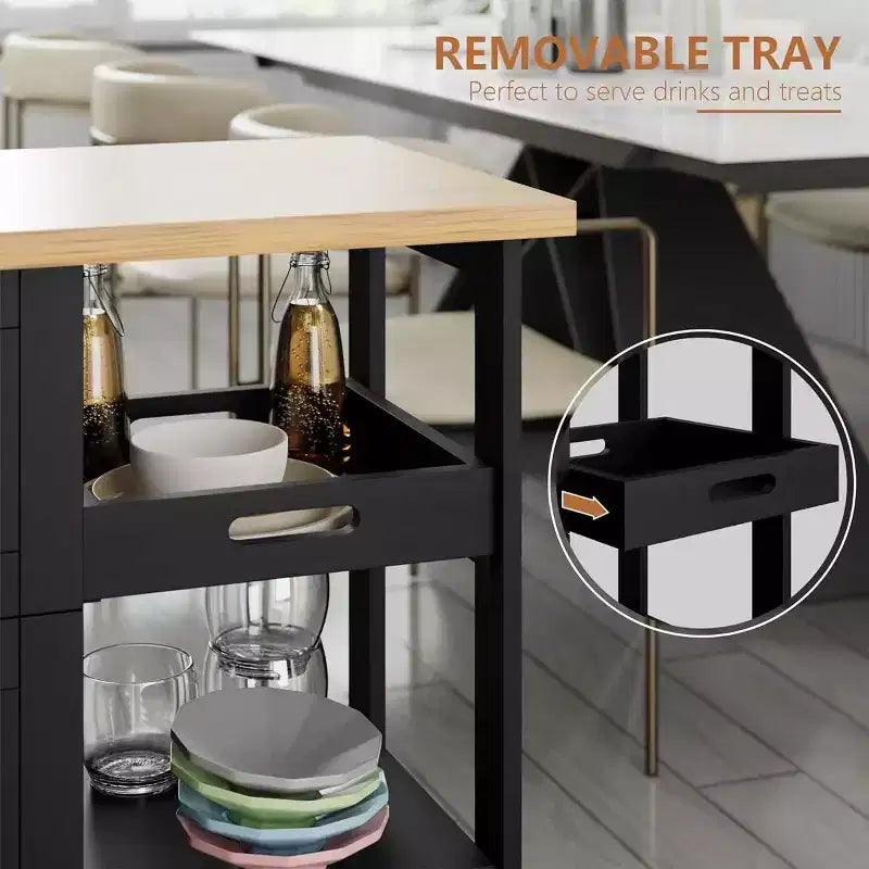 Celebalcony Kitchen Island Cart with Storage,Rolling Kitchen Island Storage Cabinet,Side Table on Wheels,3 Open Shelves and Drawers for Kitchen