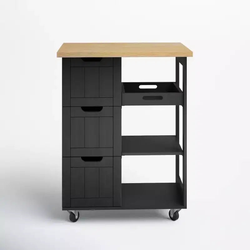 Celebalcony Kitchen Island Cart with Storage,Rolling Kitchen Island Storage Cabinet,Side Table on Wheels,3 Open Shelves and Drawers for Kitchen