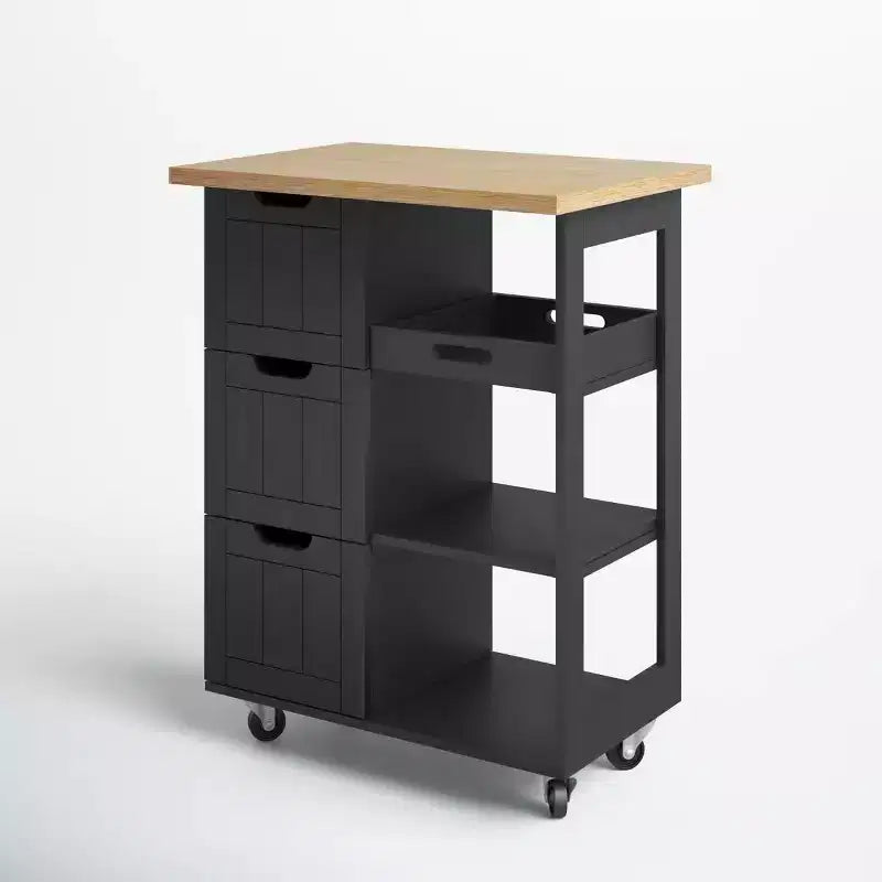 Celebalcony Kitchen Island Cart with Storage,Rolling Kitchen Island Storage Cabinet,Side Table on Wheels,3 Open Shelves and Drawers for Kitchen