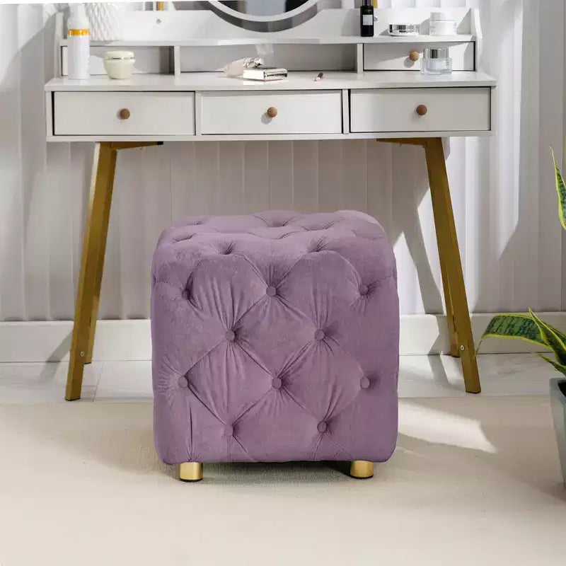 TUYOHW 18 Modern Ottoman Cube with Velvet Upholstered Foot Stool Small Vanity Stool with Wooden Frame Pouf for Living Room, Bedroom, Entryway