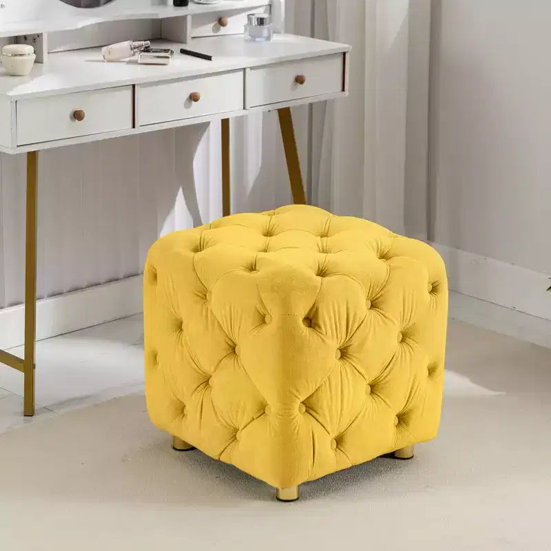 TUYOHW 18 Modern Ottoman Cube with Velvet Upholstered Foot Stool Small Vanity Stool with Wooden Frame Pouf for Living Room, Bedroom, Entryway