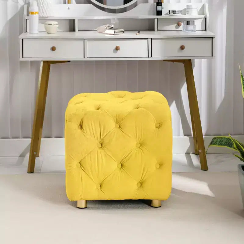 TUYOHW 18 Modern Ottoman Cube with Velvet Upholstered Foot Stool Small Vanity Stool with Wooden Frame Pouf for Living Room, Bedroom, Entryway