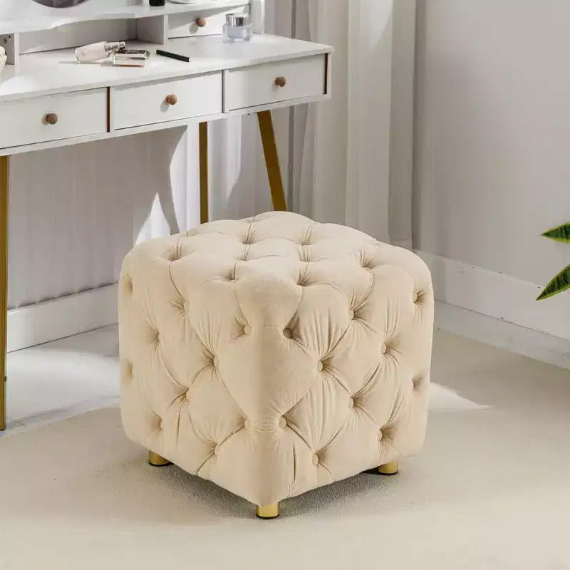 TUYOHW 18 Modern Ottoman Cube with Velvet Upholstered Foot Stool Small Vanity Stool with Wooden Frame Pouf for Living Room, Bedroom, Entryway