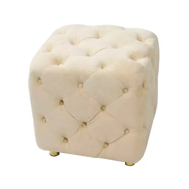 TUYOHW 18 Modern Ottoman Cube with Velvet Upholstered Foot Stool Small Vanity Stool with Wooden Frame Pouf for Living Room, Bedroom, Entryway