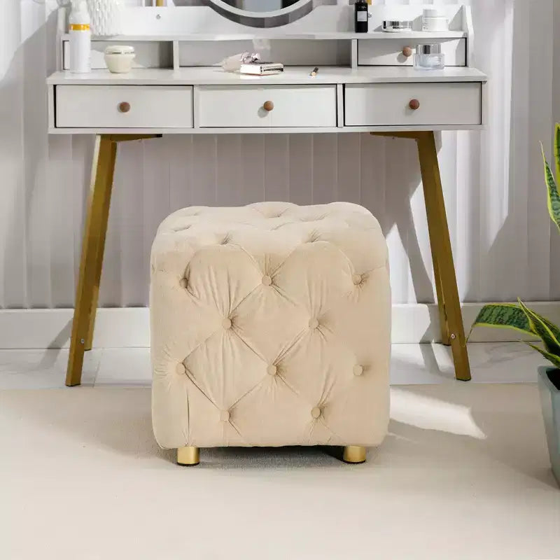 TUYOHW 18 Modern Ottoman Cube with Velvet Upholstered Foot Stool Small Vanity Stool with Wooden Frame Pouf for Living Room, Bedroom, Entryway