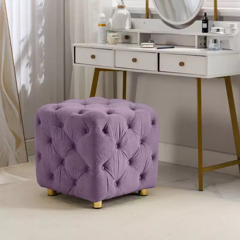 TUYOHW 18 Modern Ottoman Cube with Velvet Upholstered Foot Stool Small Vanity Stool with Wooden Frame Pouf for Living Room, Bedroom, Entryway