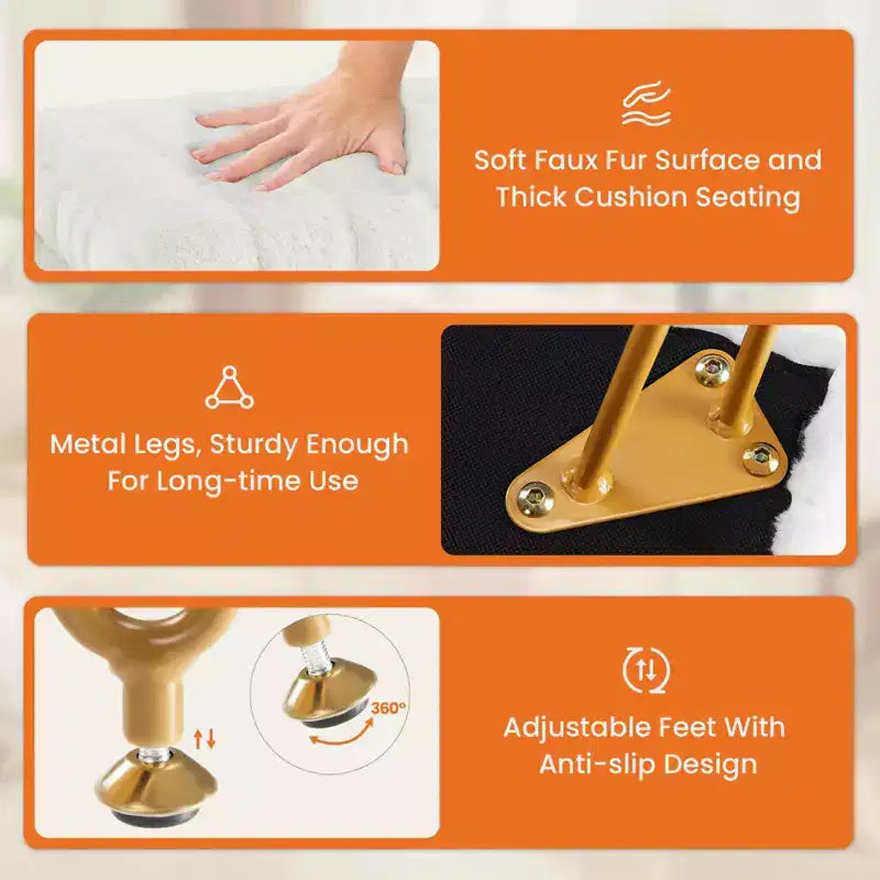 TUYOHW Modern Ottoman with Storage Faux Fur Upholstered Foot Stool with Anti-Slip Metal Legs Rectangle Storage Bench for Living Room, Entryway