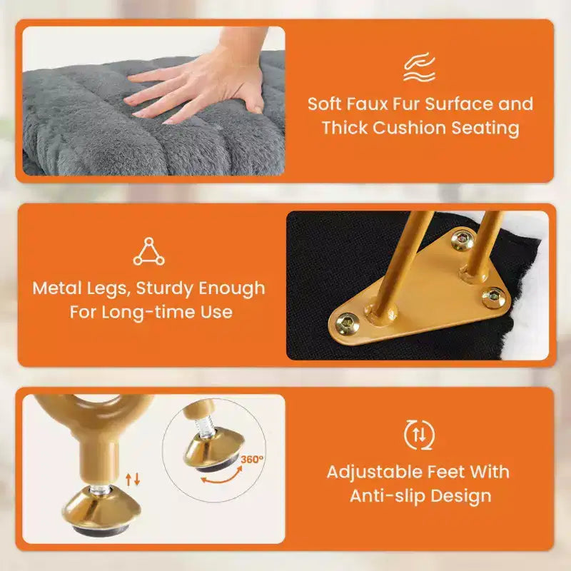 TUYOHW Modern Ottoman with Storage Faux Fur Upholstered Foot Stool with Anti-Slip Metal Legs Rectangle Storage Bench for Living Room, Entryway