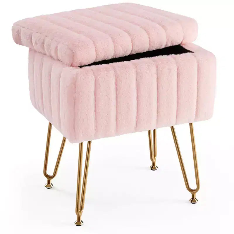 TUYOHW Modern Ottoman with Storage Faux Fur Upholstered Foot Stool with Anti-Slip Metal Legs Rectangle Storage Bench for Living Room, Entryway