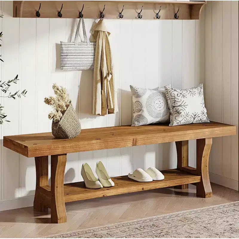Lantine Solid Wood Entryway Bench, 55 End of Bed Bench, Indoor Dining Seat for Hallway, Bedroom, Dining Room