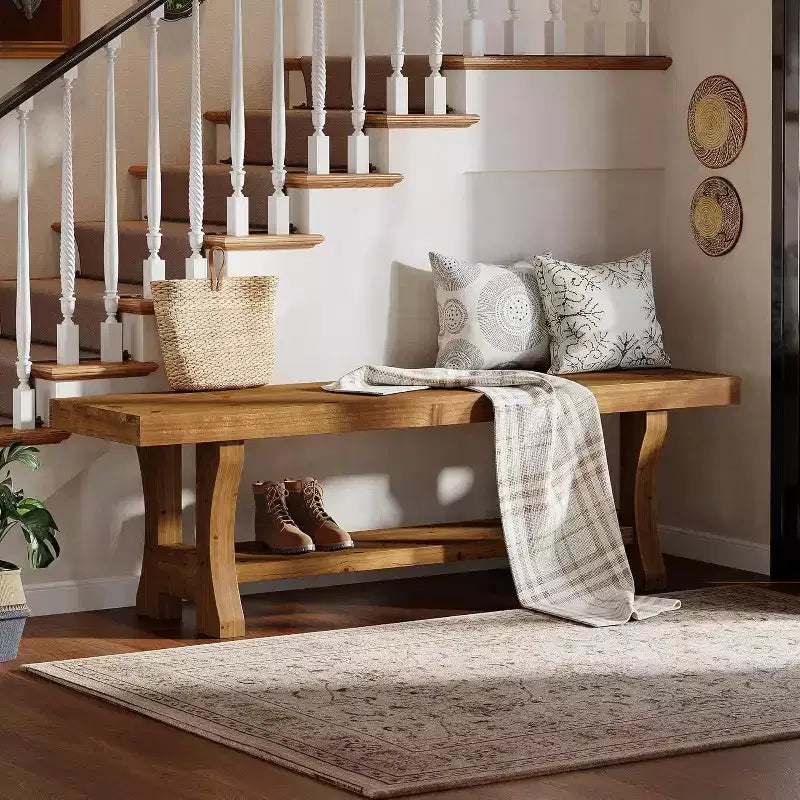 Lantine Solid Wood Entryway Bench, 55 End of Bed Bench, Indoor Dining Seat for Hallway, Bedroom, Dining Room